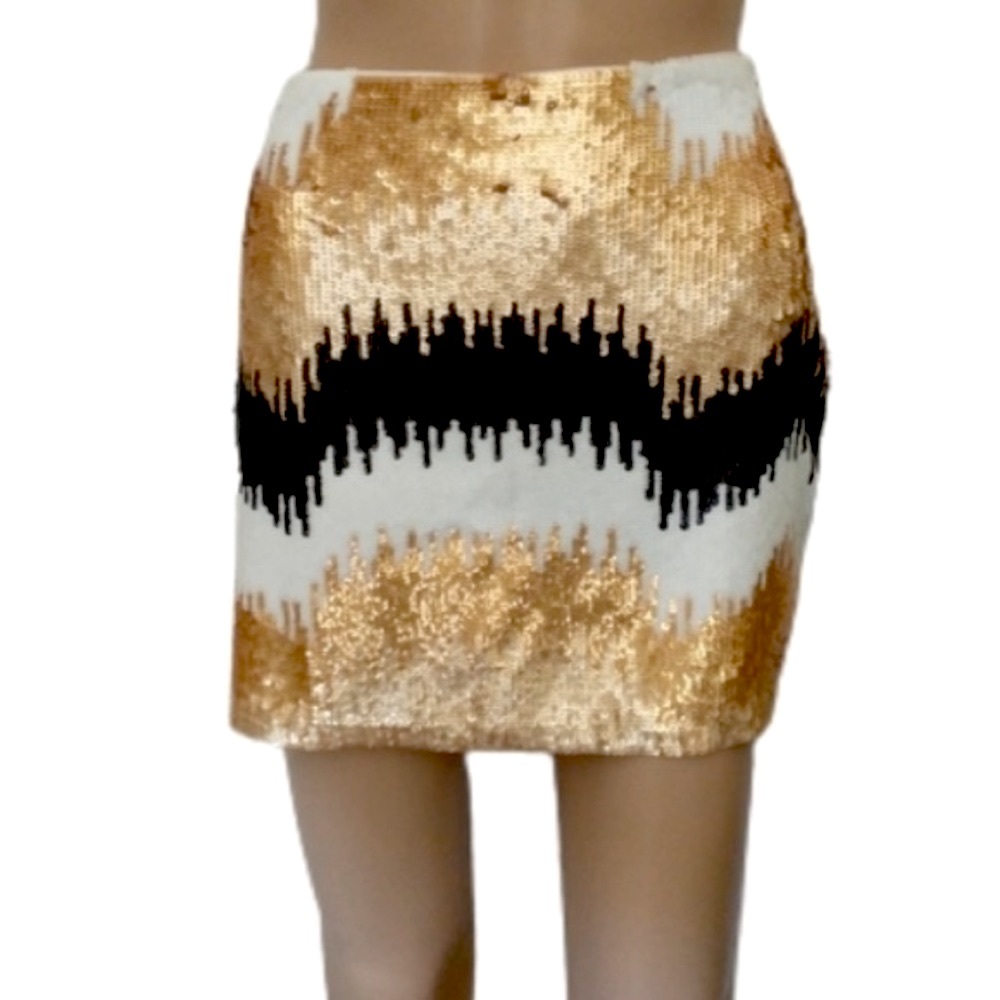 🔆NEW Romeo & Juliet Couture Gold Sequin Mini Skirt Gold/Black/White